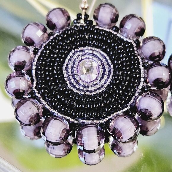 2/$27 | Purple + Black Beaded Bohemian Indigenous Native Hoop Earrings - Picture 5 of 8
